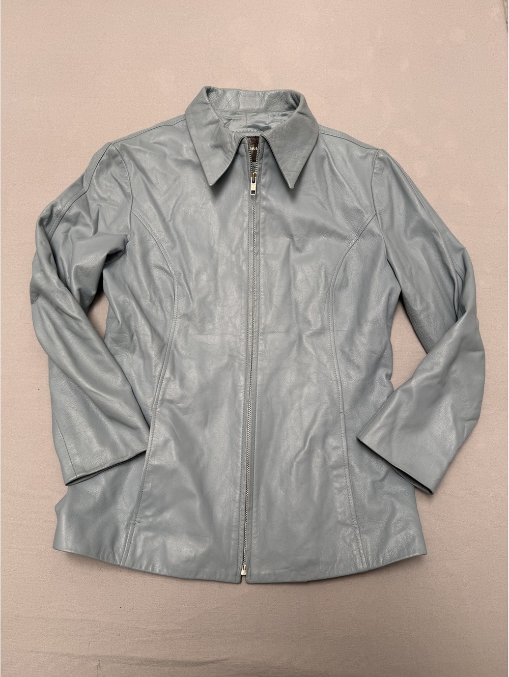 Vintage Bruno Magli Womens Leather Jacket 27 X 18 Sky Blue-M